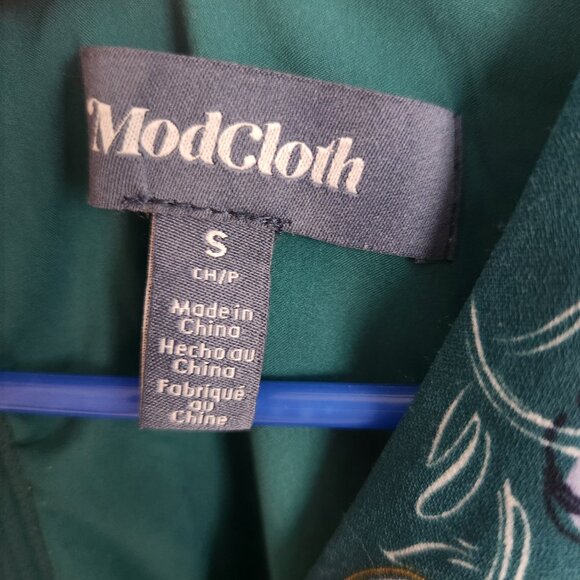 Modcloth faux wrap tie waist teal floral dress size S - Picture 2 of 5